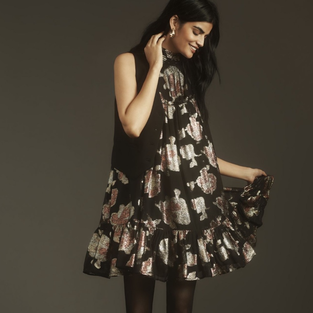 Anthropologie Maeve halter shine swing mini dress